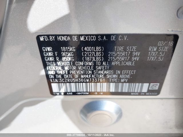 3CZRU5H36GM733761 Honda HR-V LX