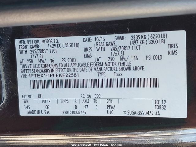 1FTEX1CP0FKF22561 Ford F-150 Xl/lariat/xlt
