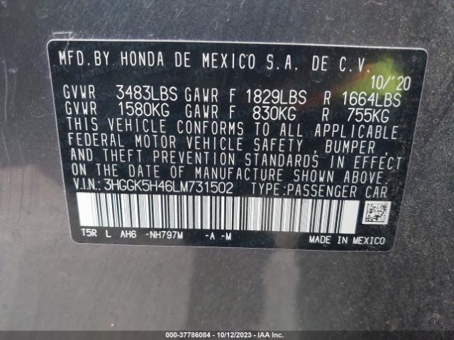 3HGGK5H46LM731502 Honda FIT LX