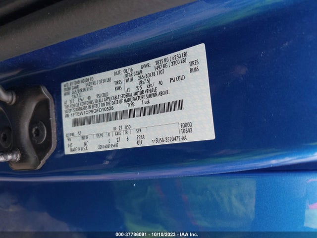 2016 FORD F-150 XLT VIN: 1FTEW1CP9GFD10528