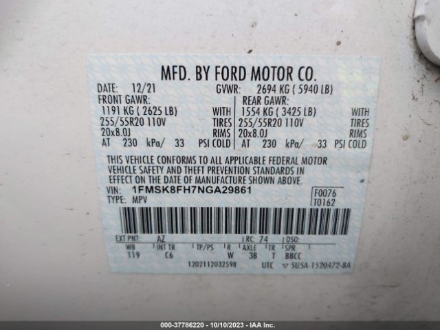 1FMSK8FH7NGA29861 Ford Explorer Limited