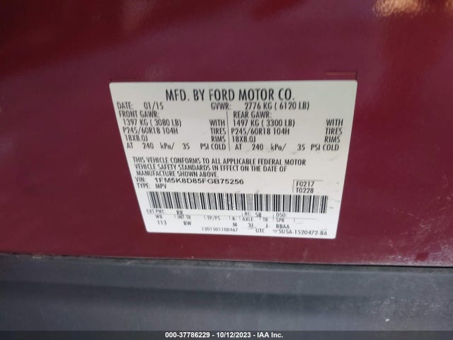 Ford EXPLORER XLT 2015 1FM5K8D85FGB75256 Image 9