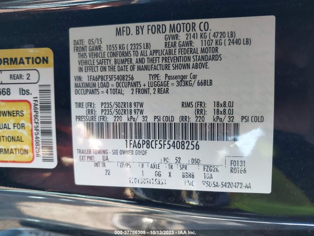 2015 FORD MUSTANG GT VIN: 1FA6P8CF5F5408256
