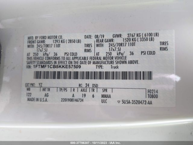 1FTMF1CB5KKE57509 Ford F-150 Xl/xlt