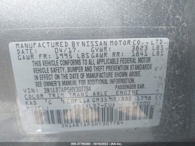 Nissan SENTRA SV 2017 3N1AB7AP5HY307784 Image 9
