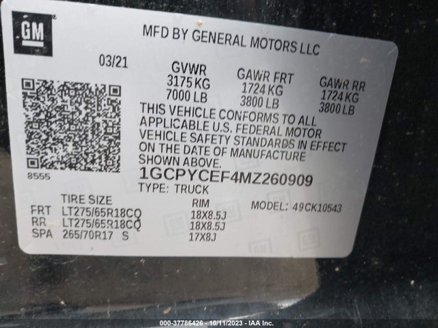 Chevrolet Silverado 1500 Custom Trail Boss 2021 1GCPYCEF4MZ260909 Image 9