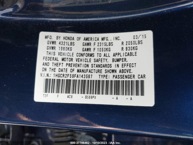 2015 HONDA ACCORD SEDAN 1HGCR2F59FA143597 Photo 8