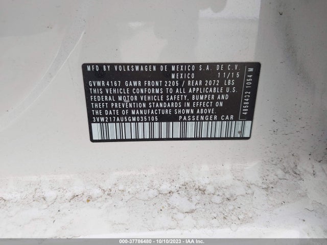 3VW217AU5GM035105 Volkswagen Golf Tsi S W/sunroof
