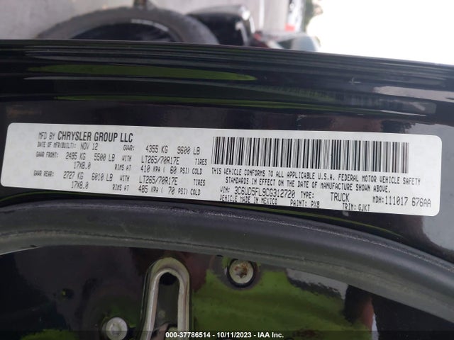 2012 RAM 2500 LARAMIE VIN: 3C6UD5FL9CG312720