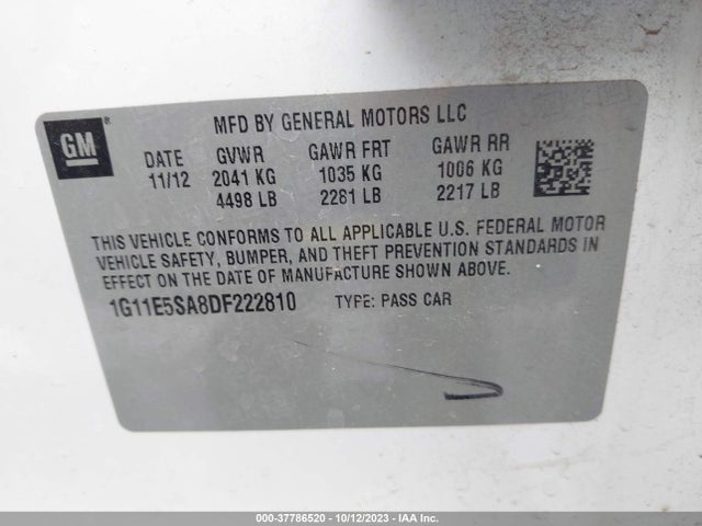 2013 CHEVROLET MALIBU LT VIN: 1G11E5SA8DF222810