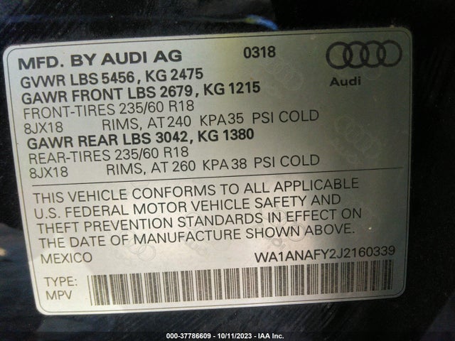 WA1ANAFY2J2160339 Audi Q5 Premium/tech Premium