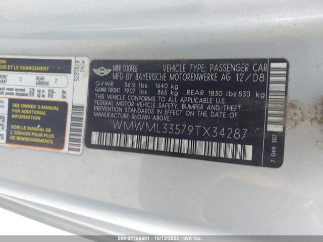 2009 MINI COOPER CLUBMAN WMWML33579TX34287 Photo 8
