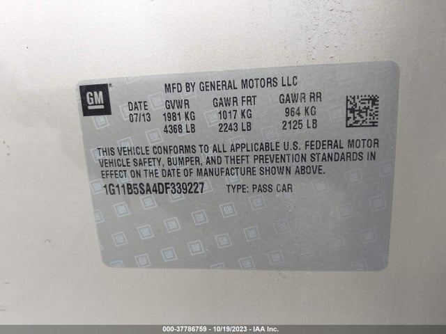 2013 CHEVROLET MALIBU LS VIN: 1G11B5SA4DF339227