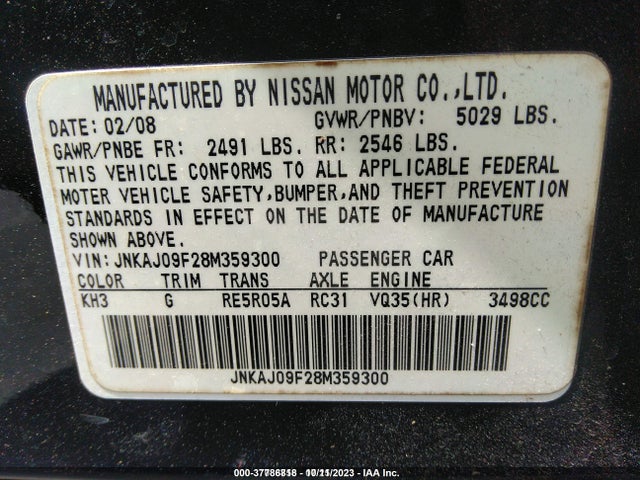2008 INFINITI EX35 JOURNEY VIN: JNKAJ09F28M359300