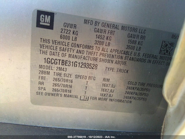 Chevrolet Colorado Wt 2016 1GCGTBE31G1293528 Image 9