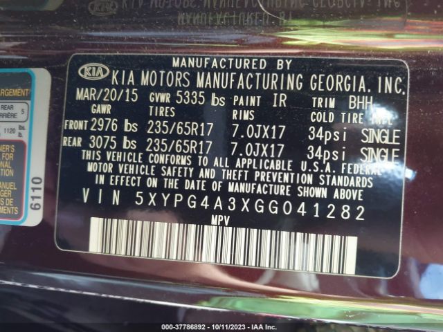 5XYPG4A3XGG041282 KIA SORENTO LX