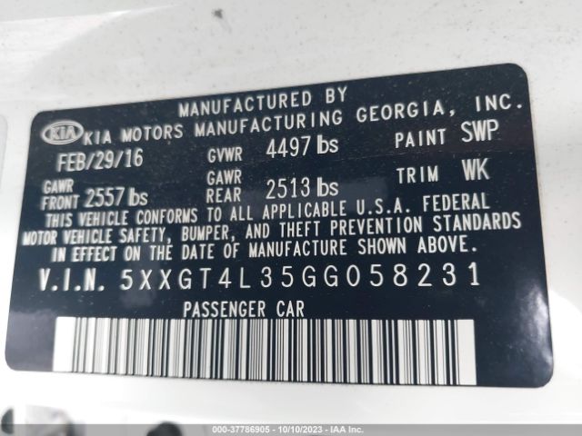 5XXGT4L35GG058231 KIA Optima Lx