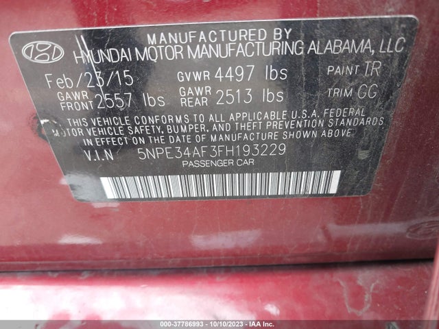 2015 HYUNDAI SONATA SPORT VIN: 5NPE34AF3FH193229