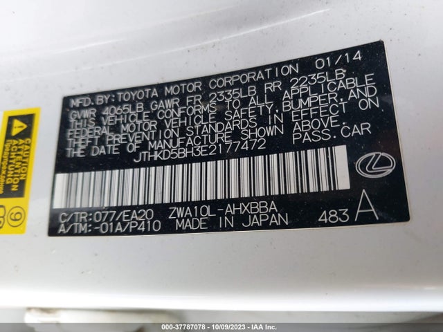 JTHKD5BH3E2177472 Lexus Ct 200h Hybrid