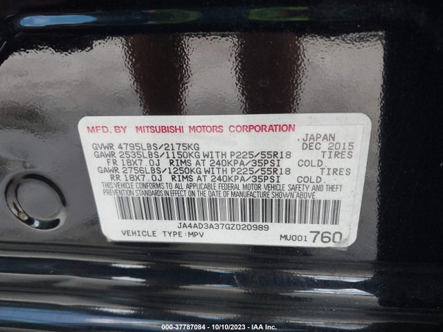 JA4AD3A37GZ020989 Mitsubishi Outlander Se/sel
