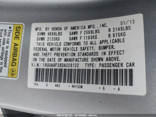 2013 ACURA TL VIN: 19UUA8F26DA009132