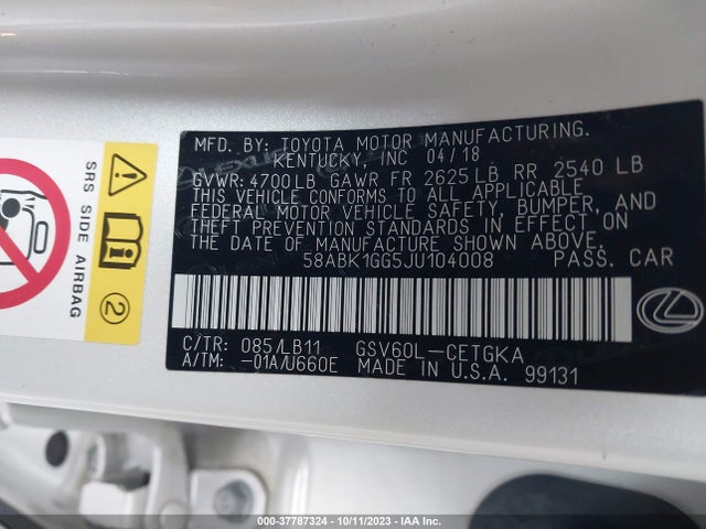 58ABK1GG5JU104008 Lexus Es Es 350