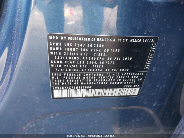 3VV3B7AX7JM187684 Volkswagen Tiguan Sel/se