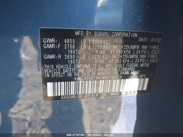 Subaru Outback Limited 2022 4S4BTANC4N3188676 Image 9