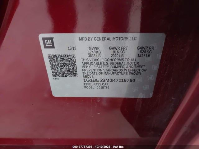 Chevrolet CRUZE LT 2019 1G1BE5SM0K7119760 Image 9