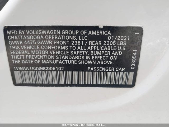 1VWAA7A33MC005102 Volkswagen Passat 2.0t S