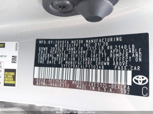 Toyota COROLLA LE 2020 5YFEPRAE4LP110348 Image 9