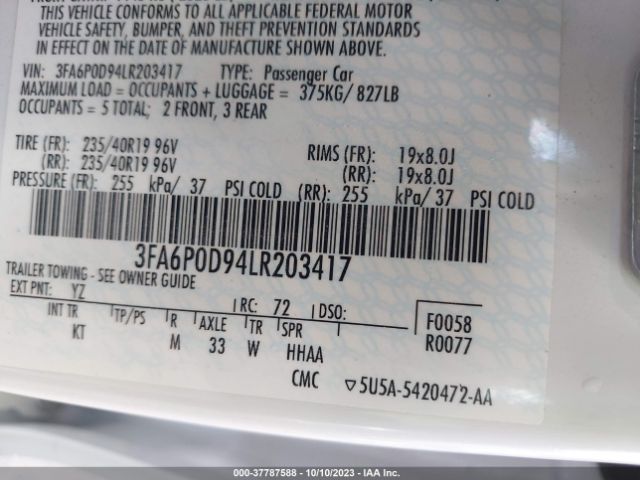 3FA6P0D94LR203417 Ford Fusion Titanium