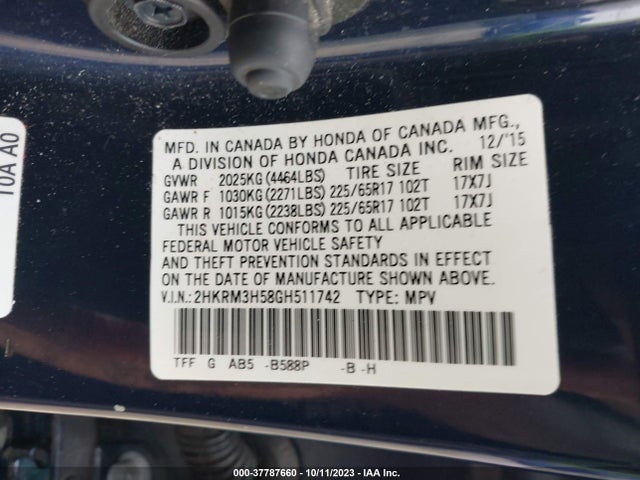 Honda CR-V EX 2016 2HKRM3H58GH511742 Image 9
