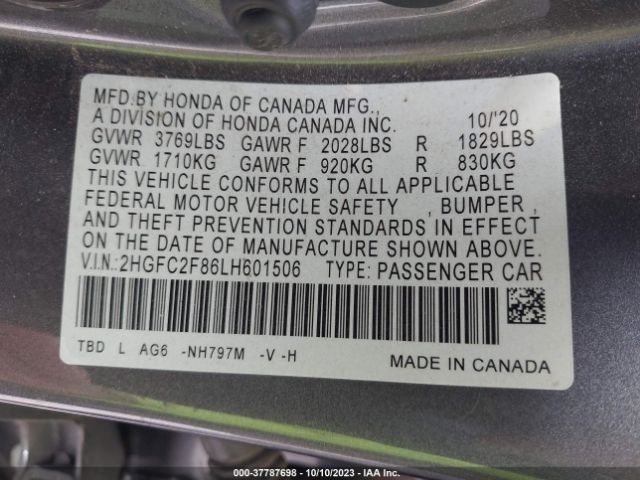 2HGFC2F86LH601506 Honda Civic Sport
