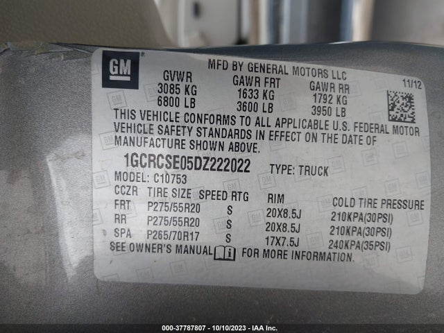 2013 CHEVROLET SILVERADO 1500 LT VIN: 1GCRCSE05DZ222022