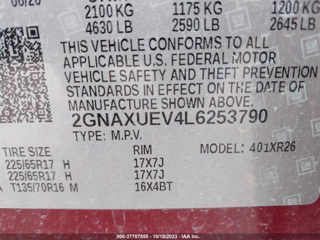 Chevrolet EQUINOX LT 2020 2GNAXUEV4L6253790 Image 9