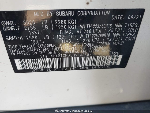 Subaru Outback Touring Xt 2022 4S4BTGPD5N3143657 Image 9