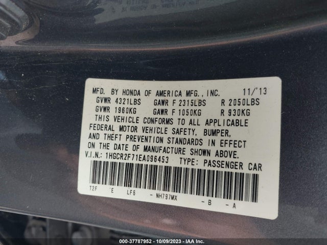 Honda Accord Sedan Ex 2014 1HGCR2F71EA096453 Image 9