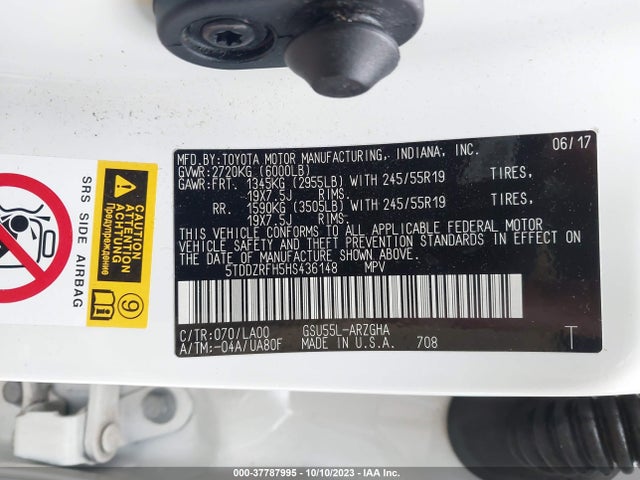 Toyota Highlander Limited 2017 5TDDZRFH5HS436148 Image 9