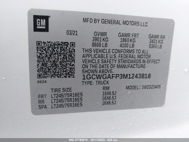 Chevrolet EXPRESS CARGO VAN 2021 1GCWGAFP3M1243818 Image 9