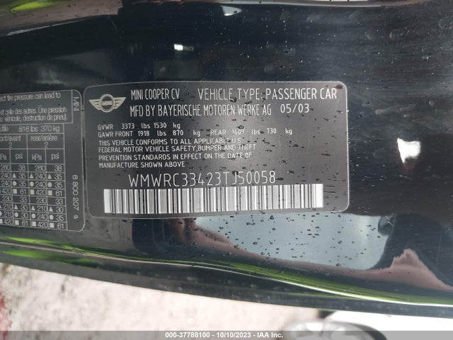 2003 MINI COOPER HARDTOP WMWRC33423TJ50058 Photo 8