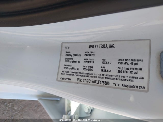 Tesla Model 3 Standard Range 2020 5YJ3E1EAXLF476686 Image 9