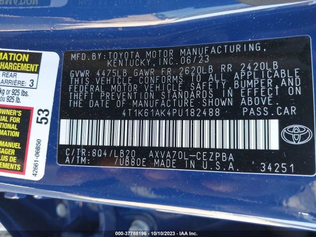 Toyota CAMRY XSE 2023 4T1K61AK4PU182488 Image 9