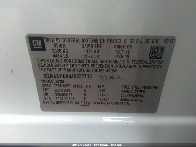Chevrolet EQUINOX LS 2018 3GNAXHEV9JS537714 Image 9
