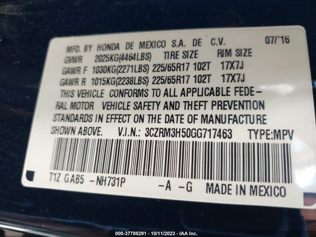 Honda CR-V EX 2016 3CZRM3H50GG717463 Image 9
