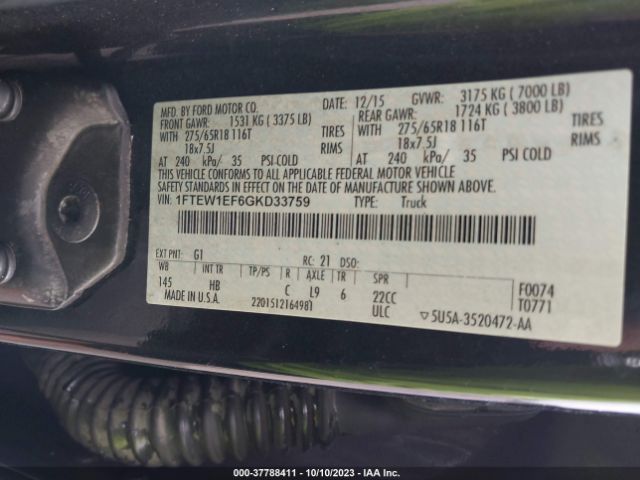 1FTEW1EF6GKD33759 Ford F-150 Xlt/xl/lariat/platinum
