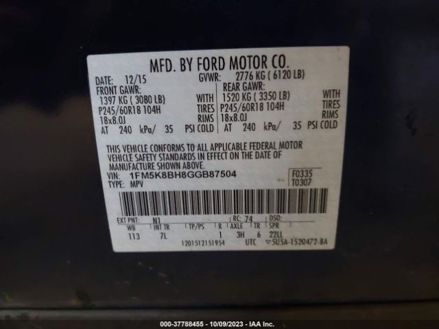 1FM5K8BH8GGB87504 Ford Explorer Base