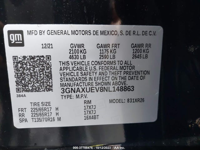 Chevrolet EQUINOX LT 2022 3GNAXUEV8NL148863 Image 9
