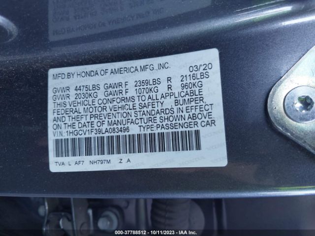 1HGCV1F39LA083496 Honda Accord Sedan Sport