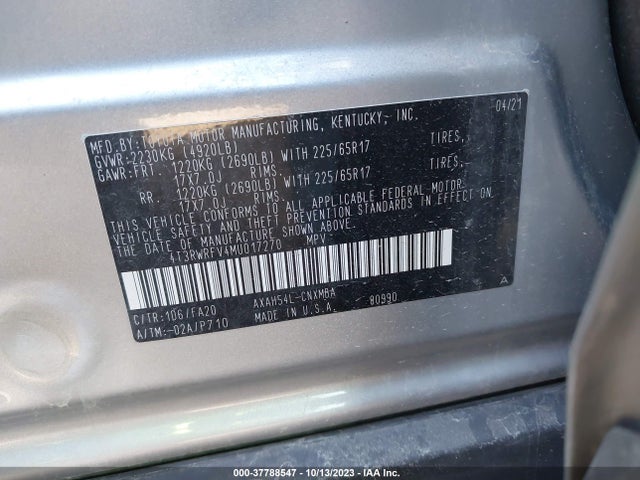2021 TOYOTA RAV4 XLE HYBRID VIN: 4T3RWRFV4MU017270